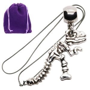 Silver Color Dinosaur Skeleton Pendant Necklace for Adults, Shiny Statement